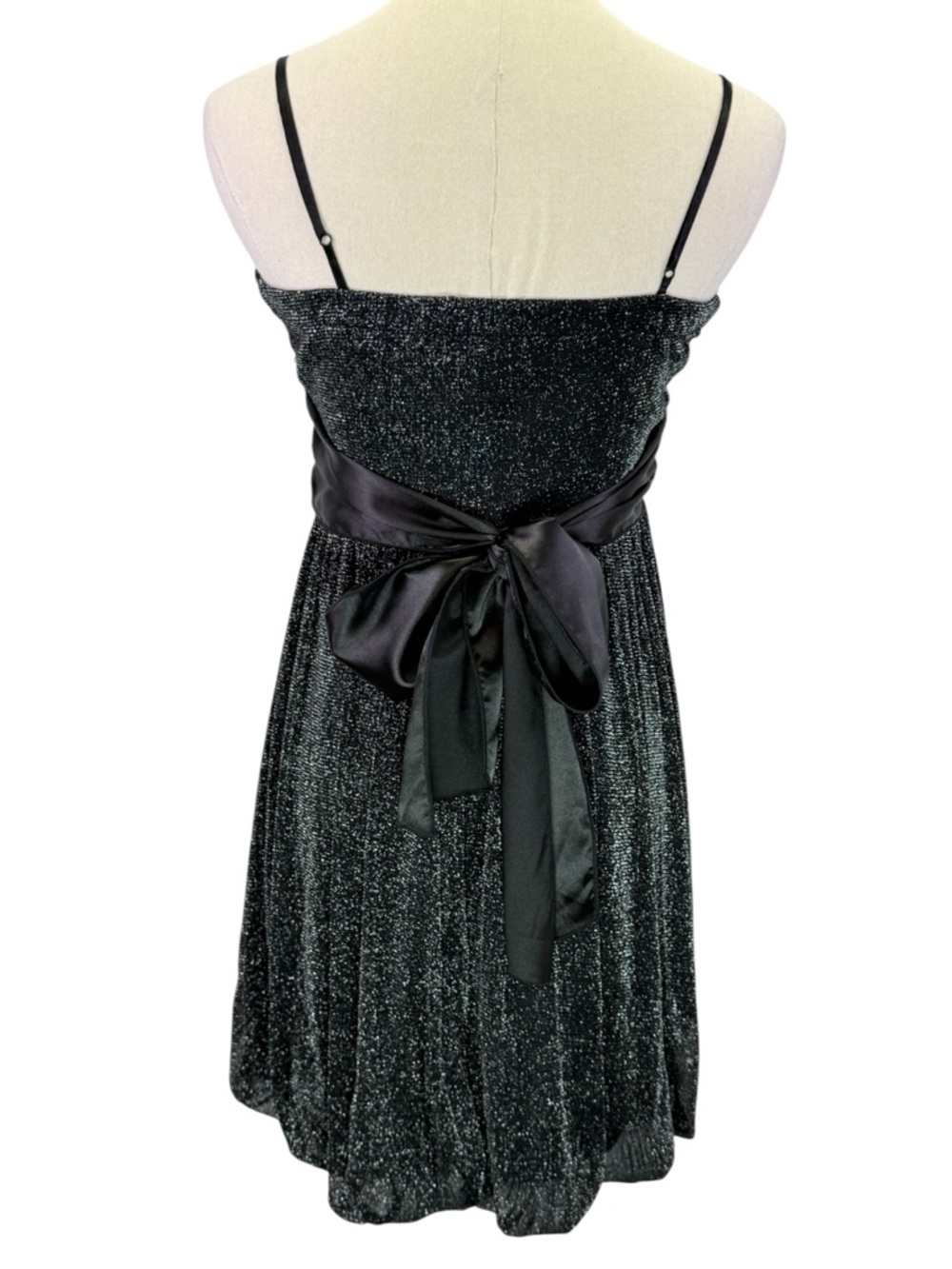 Agaci Y2K Black Glitter Rosette Bodice Party Dress Satin Waist Size S D88400S - Picture 5 of 7